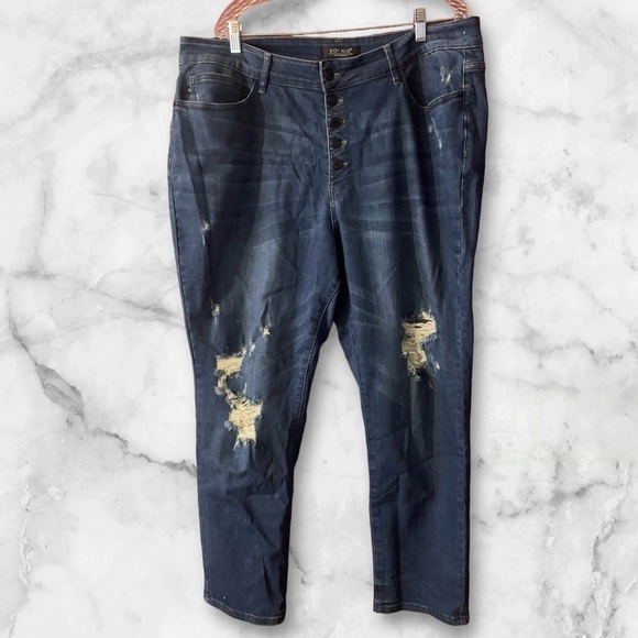 Judy Blue High Rise Boyfriend Fit Distressed Button Fly Jeans Size 22W Stretch - Picture 1 of 7